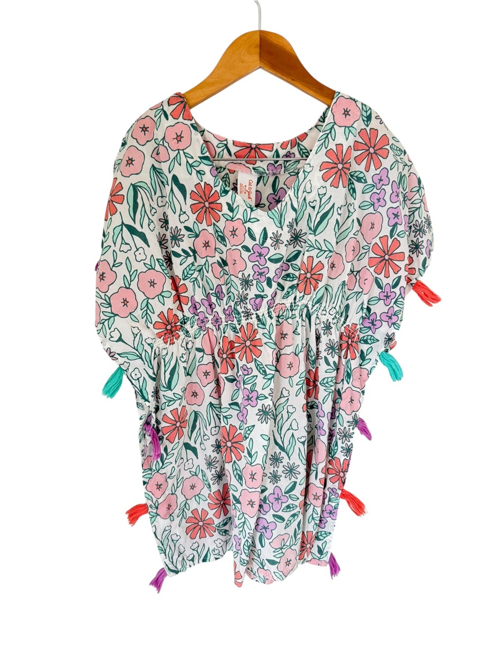 Cat & Jack Pink and Green Floral Coverup  with Tassel Accents